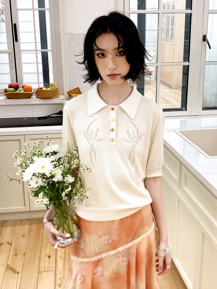 Bead Button Drilled Carved POLO Shirt【s0000016299】