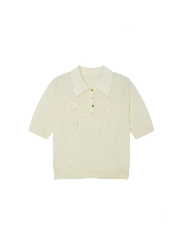 Bead Button Drilled Carved POLO Shirt【s0000016299】