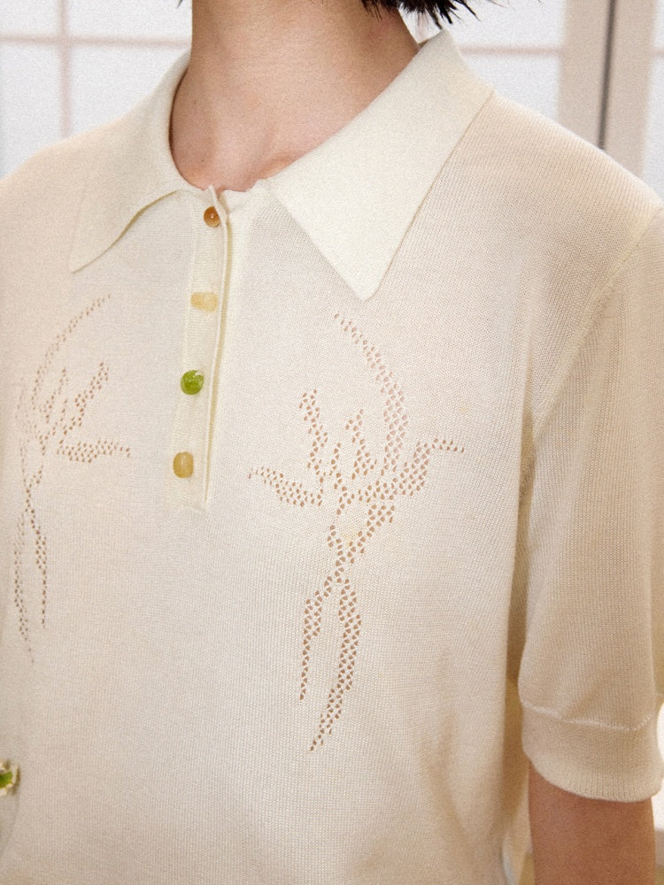 Bead Button Drilled Carved POLO Shirt【s0000016299】