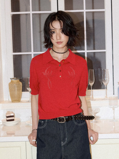 Bead Button Drilled Carved POLO Shirt【s0000016299】