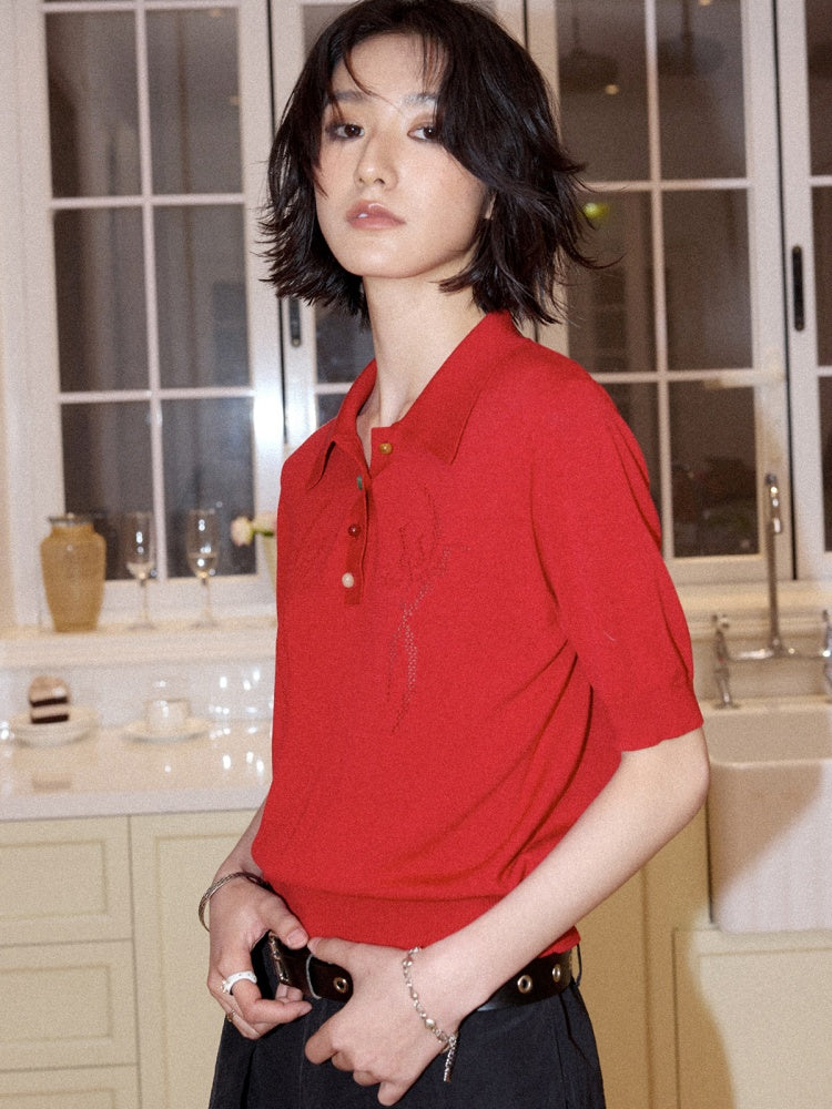 Bead Button Drilled Carved POLO Shirt【s0000016299】