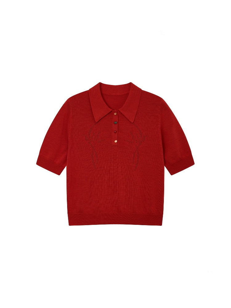 Bead Button Drilled Carved POLO Shirt【s0000016299】