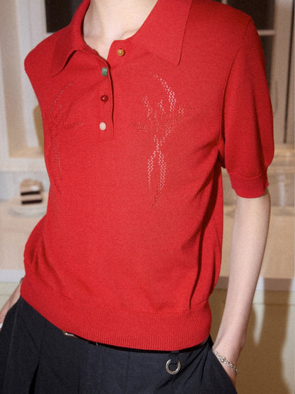 Bead Button Drilled Carved POLO Shirt【s0000016299】