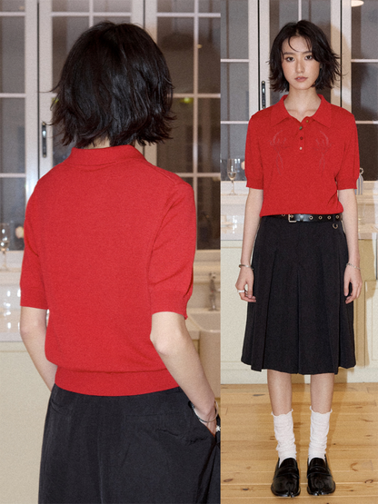 Bead Button Drilled Carved POLO Shirt【s0000016299】