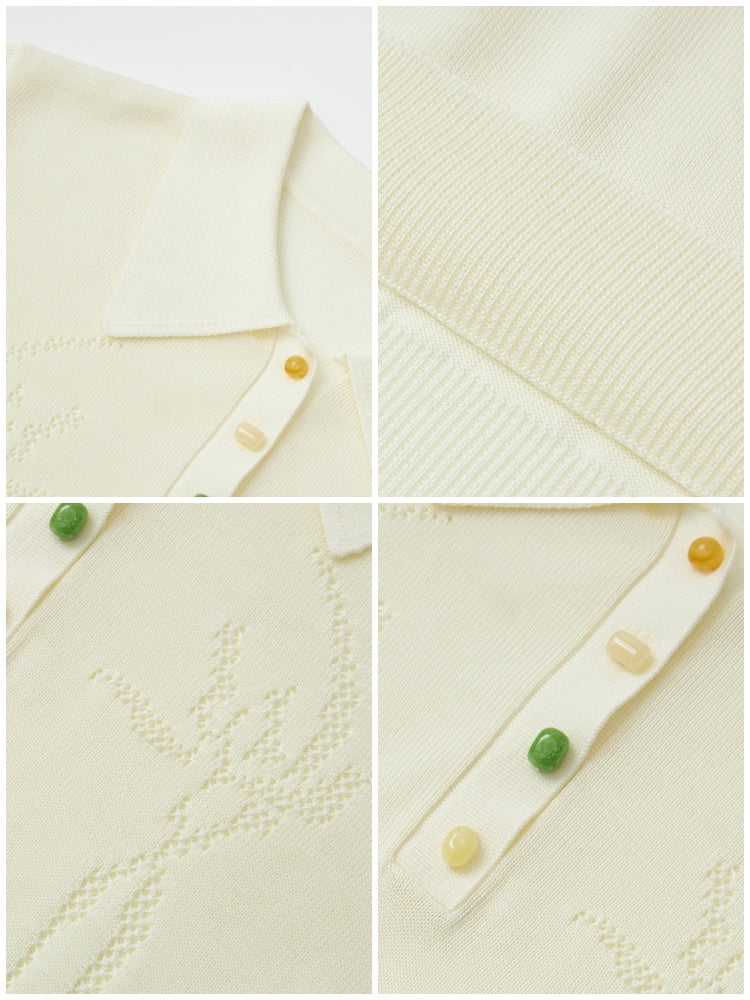 Bead Button Drilled Carved POLO Shirt【s0000016299】
