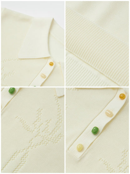 Bead Button Drilled Carved POLO Shirt【s0000016299】
