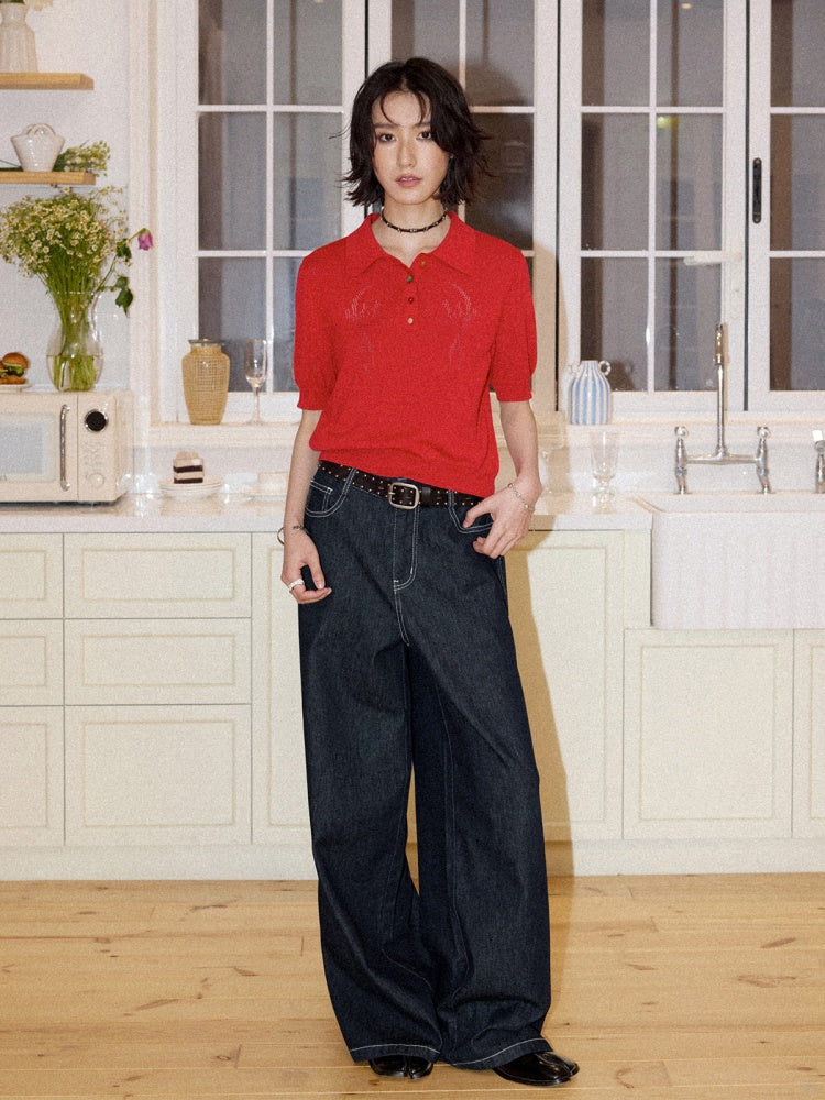 Bead Button Drilled Carved POLO Shirt【s0000016299】