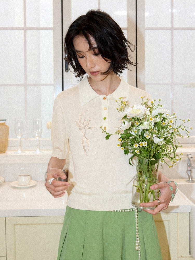 Bead Button Drilled Carved POLO Shirt【s0000016299】