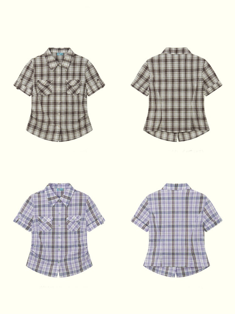 Plaid Pleated Waist Short-Sleeved Shirt【s0000016300】
