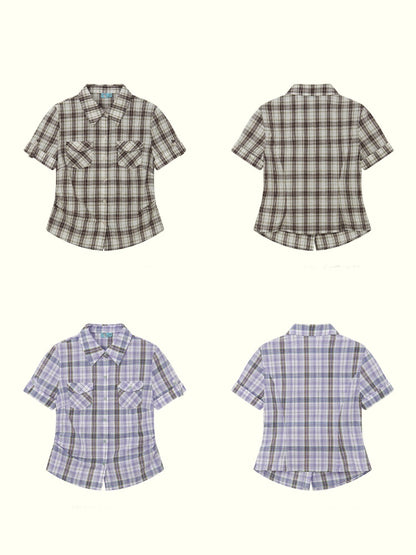 Plaid Pleated Waist Short-Sleeved Shirt【s0000016300】