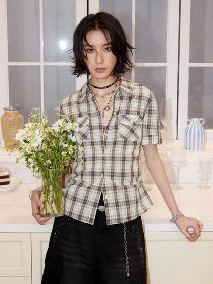 Plaid Pleated Waist Short-Sleeved Shirt【s0000016300】