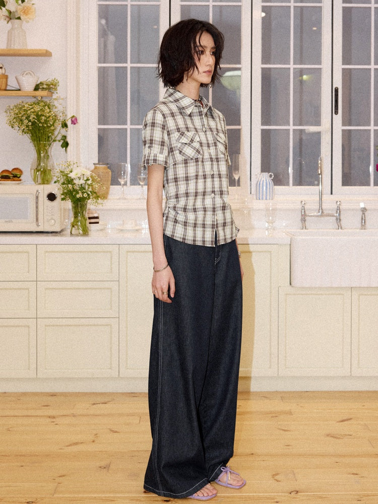 Plaid Pleated Waist Short-Sleeved Shirt【s0000016300】