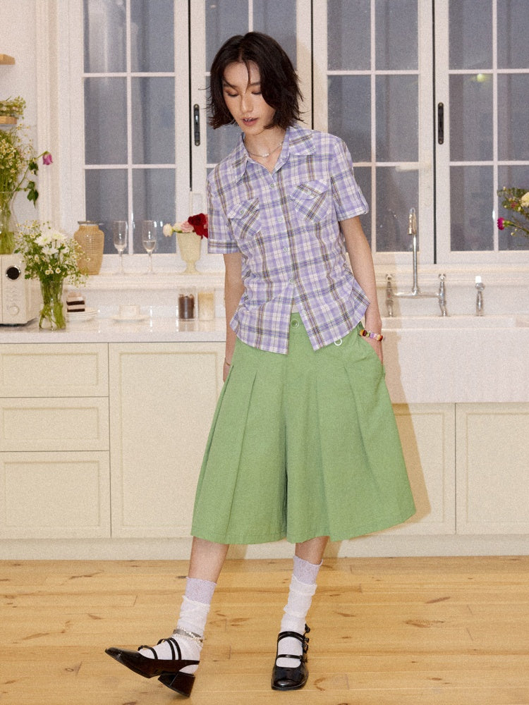Plaid Pleated Waist Short-Sleeved Shirt【s0000016300】