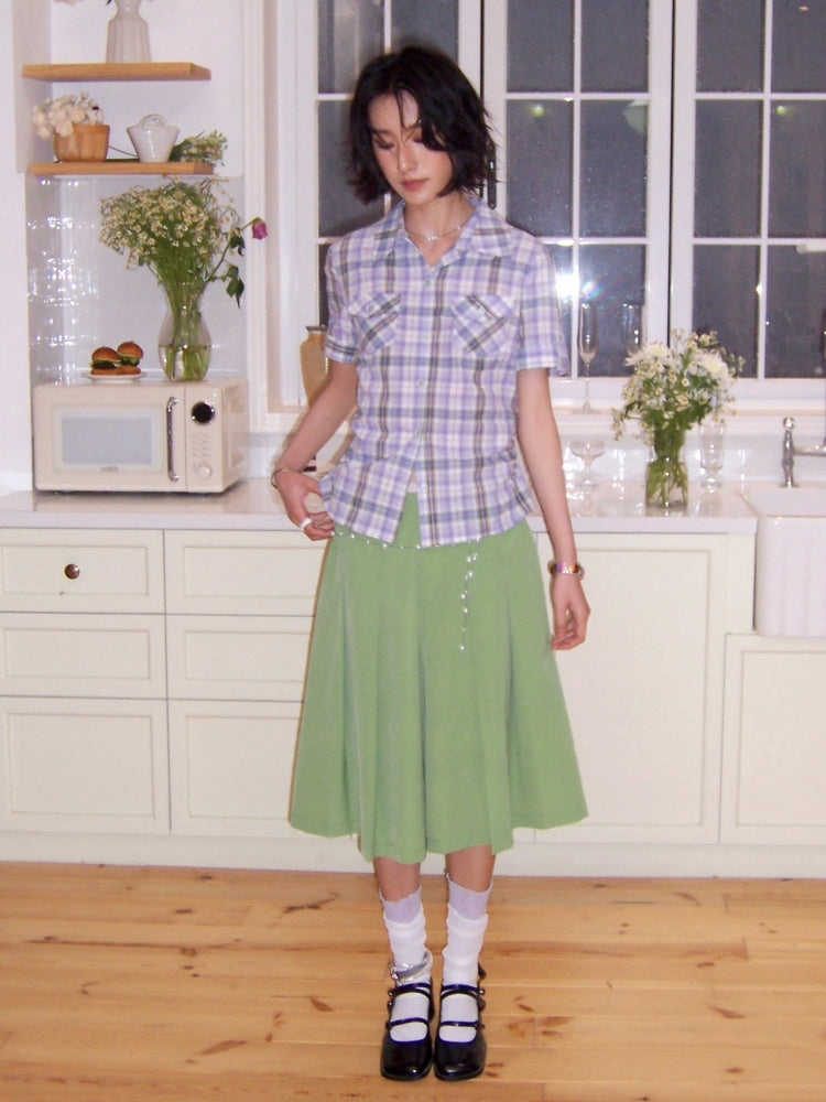 Plaid Pleated Waist Short-Sleeved Shirt【s0000016300】