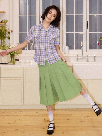 Plaid Pleated Waist Short-Sleeved Shirt【s0000016300】