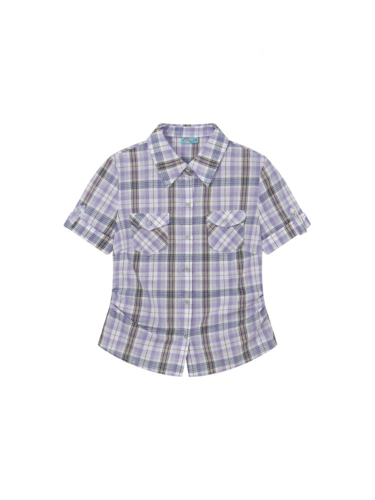 Plaid Pleated Waist Short-Sleeved Shirt【s0000016300】