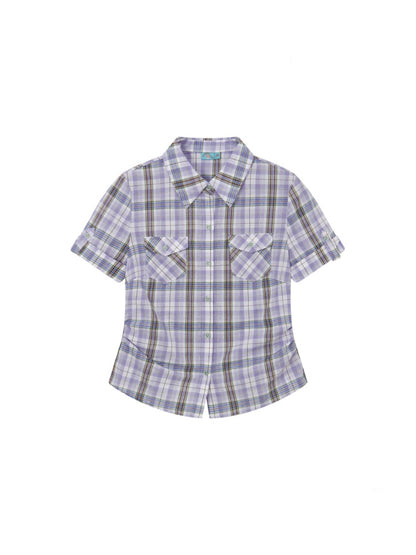 Plaid Pleated Waist Short-Sleeved Shirt【s0000016300】