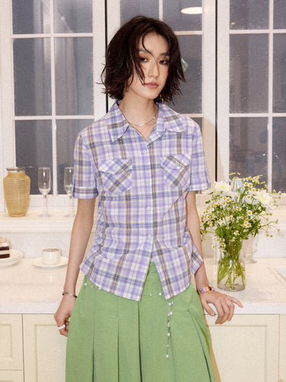 Plaid Pleated Waist Short-Sleeved Shirt【s0000016300】