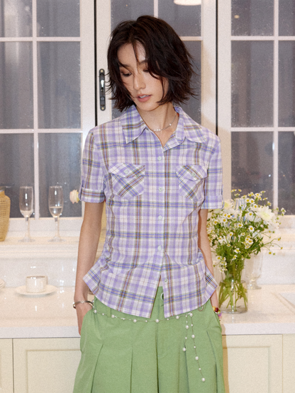 Plaid Pleated Waist Short-Sleeved Shirt【s0000016300】