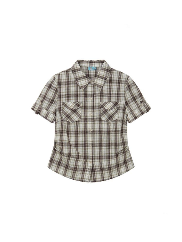 Plaid Pleated Waist Short-Sleeved Shirt【s0000016300】