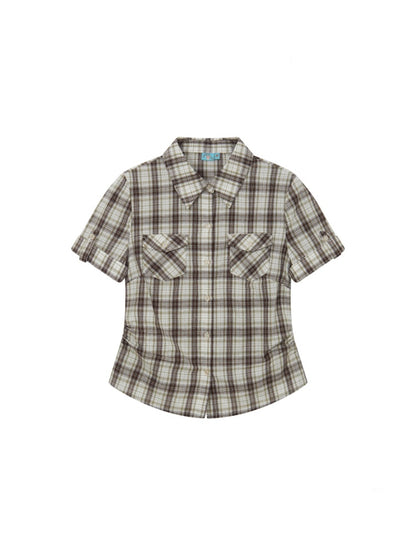 Plaid Pleated Waist Short-Sleeved Shirt【s0000016300】