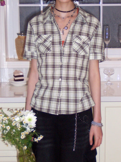 Plaid Pleated Waist Short-Sleeved Shirt【s0000016300】