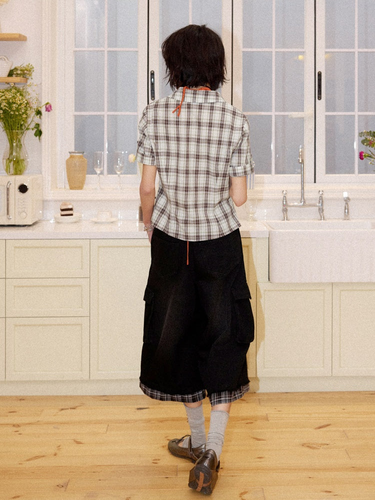 Plaid Pleated Waist Short-Sleeved Shirt【s0000016300】