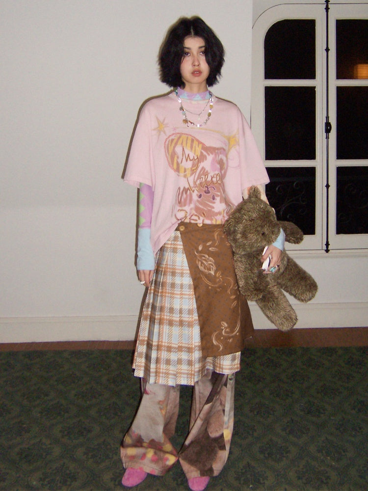 Childlike Teddy Bear Print Short-Sleeved T-Shirt【s0000016304】