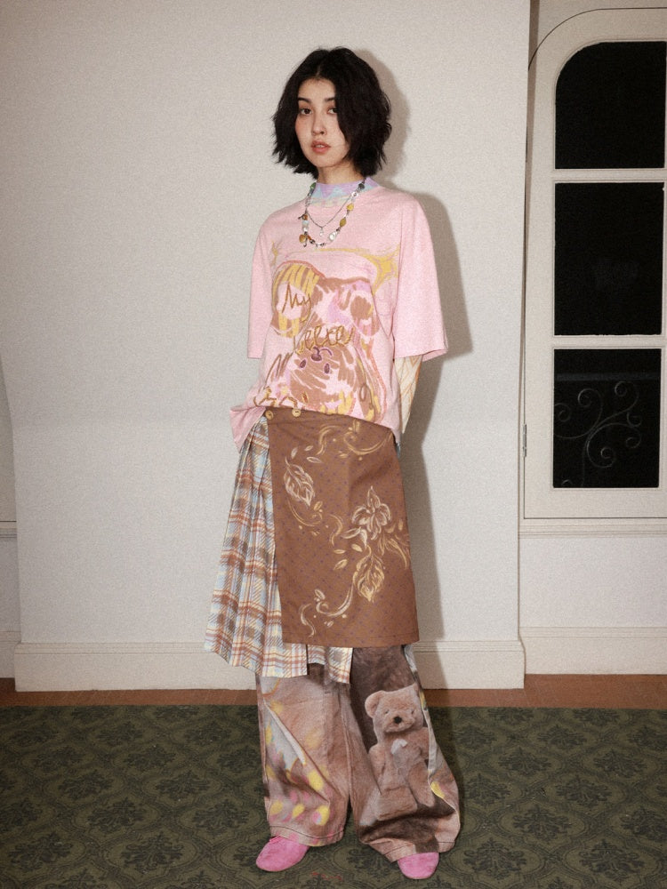 Childlike Teddy Bear Print Short-Sleeved T-Shirt【s0000016304】
