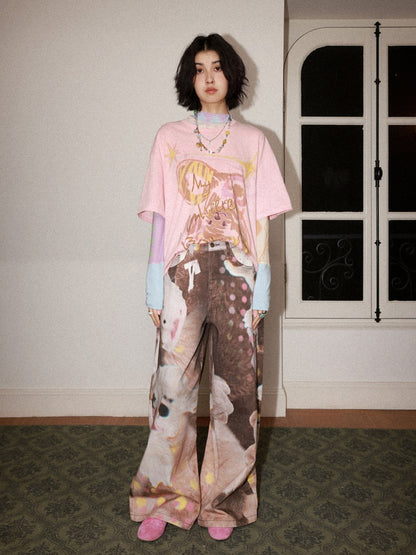 Childlike Teddy Bear Print Short-Sleeved T-Shirt【s0000016304】