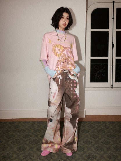 Childlike Teddy Bear Print Short-Sleeved T-Shirt【s0000016304】