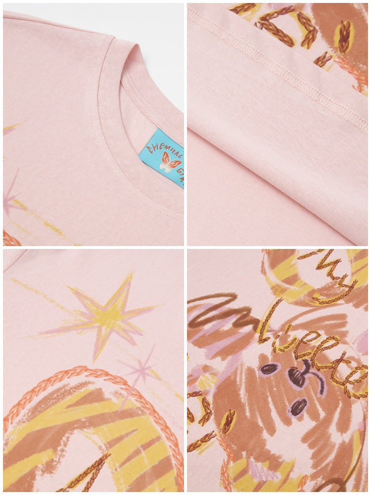 Childlike Teddy Bear Print Short-Sleeved T-Shirt【s0000016304】