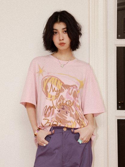 Childlike Teddy Bear Print Short-Sleeved T-Shirt【s0000016304】