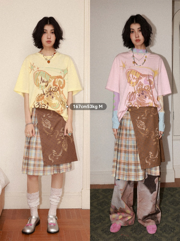 Childlike Teddy Bear Print Short-Sleeved T-Shirt【s0000016304】