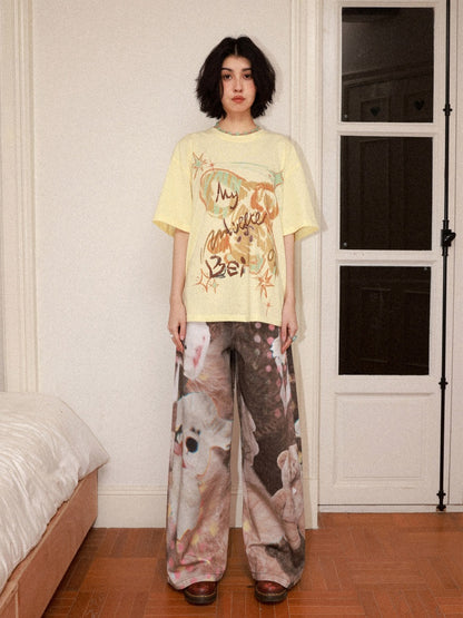 Childlike Teddy Bear Print Short-Sleeved T-Shirt【s0000016304】