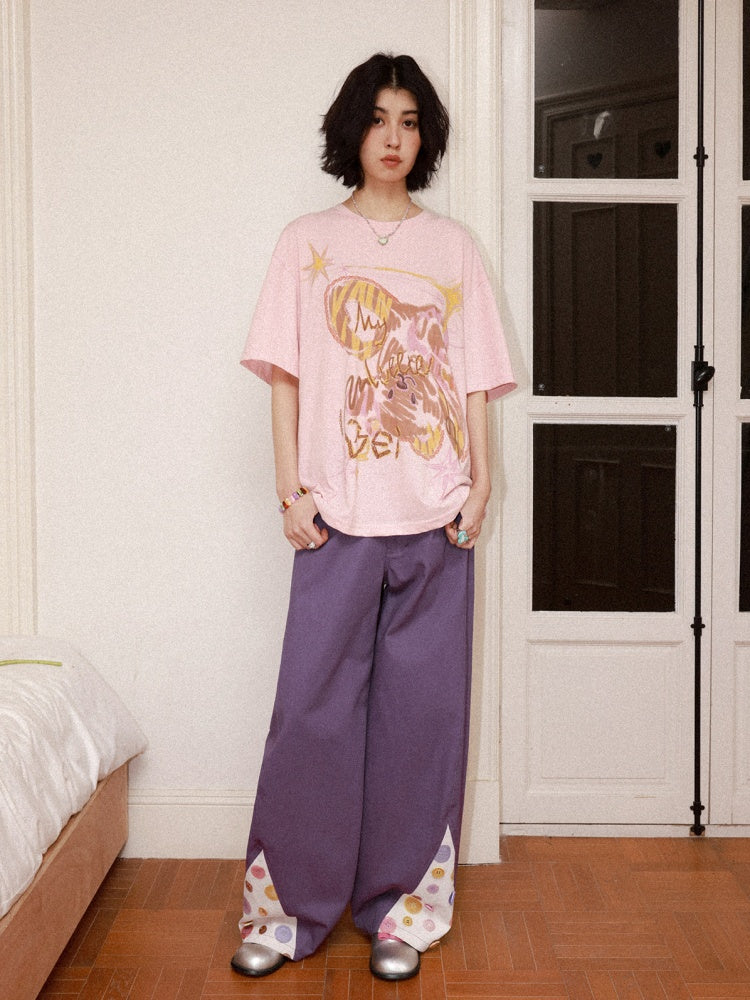 Childlike Teddy Bear Print Short-Sleeved T-Shirt【s0000016304】