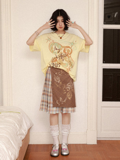 Childlike Teddy Bear Print Short-Sleeved T-Shirt【s0000016304】