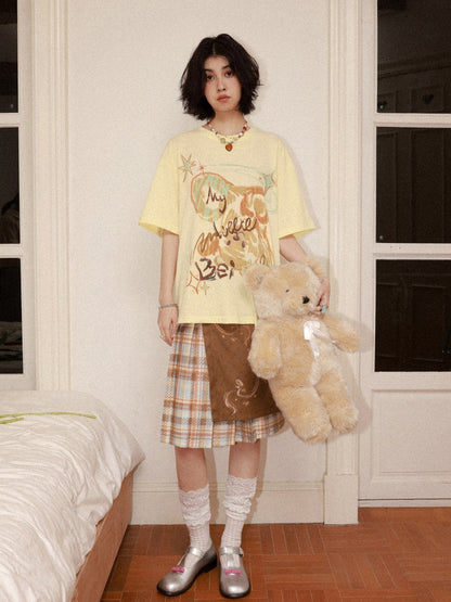 Childlike Teddy Bear Print Short-Sleeved T-Shirt【s0000016304】