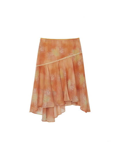 Irregular Chiffon Full Print Lace Skirt【s0000016306】