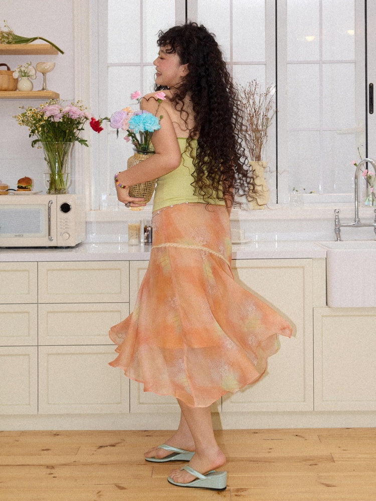 Irregular Chiffon Full Print Lace Skirt【s0000016306】