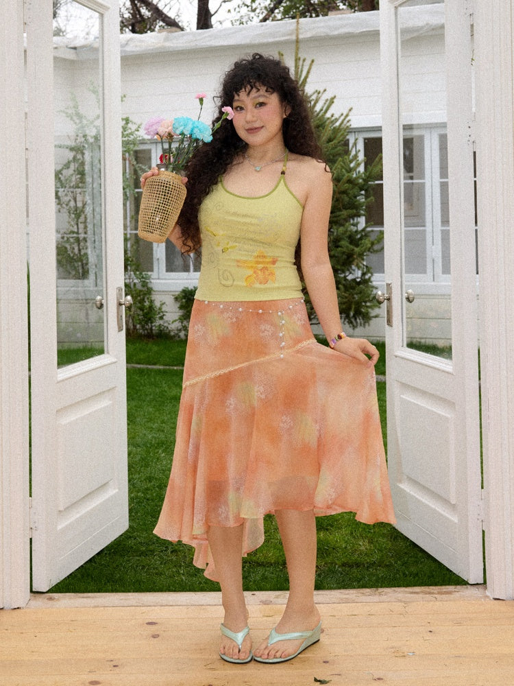 Irregular Chiffon Full Print Lace Skirt【s0000016306】