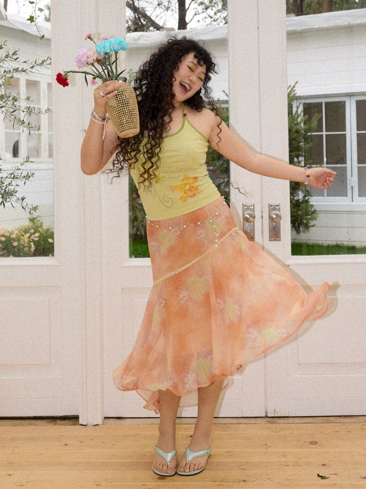 Irregular Chiffon Full Print Lace Skirt【s0000016306】