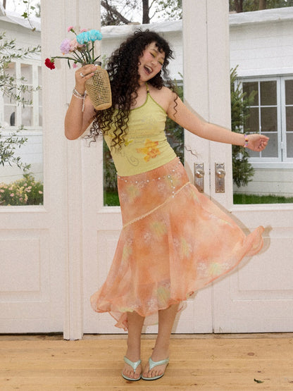 Irregular Chiffon Full Print Lace Skirt【s0000016306】