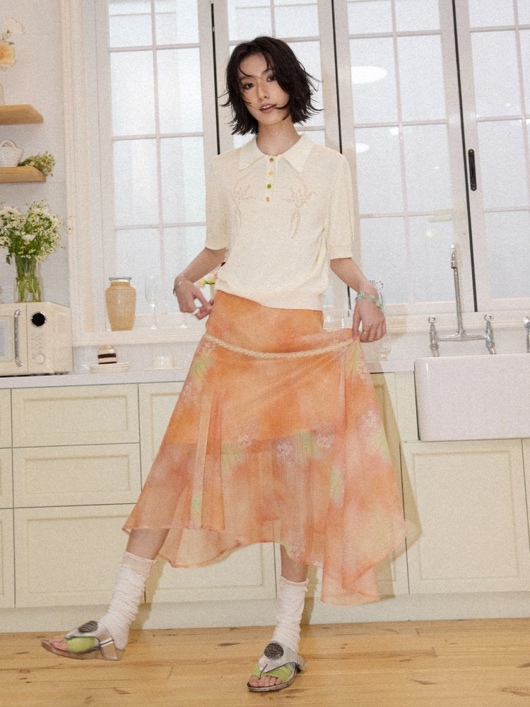 Irregular Chiffon Full Print Lace Skirt【s0000016306】