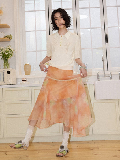 Irregular Chiffon Full Print Lace Skirt【s0000016306】