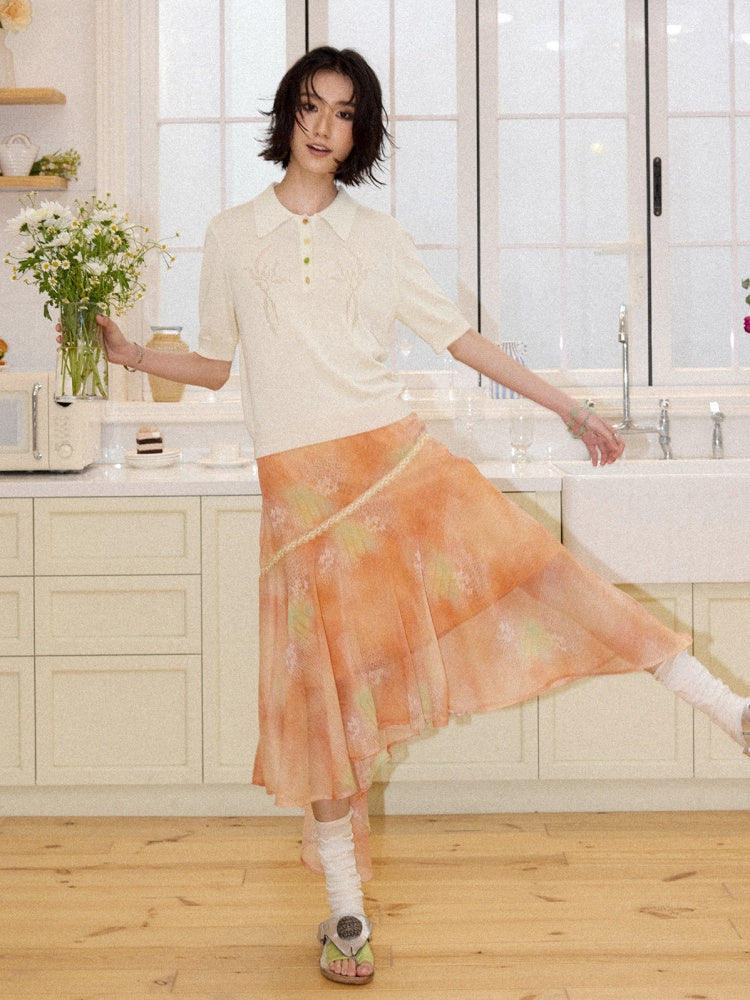 Irregular Chiffon Full Print Lace Skirt【s0000016306】