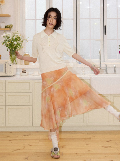 Irregular Chiffon Full Print Lace Skirt【s0000016306】