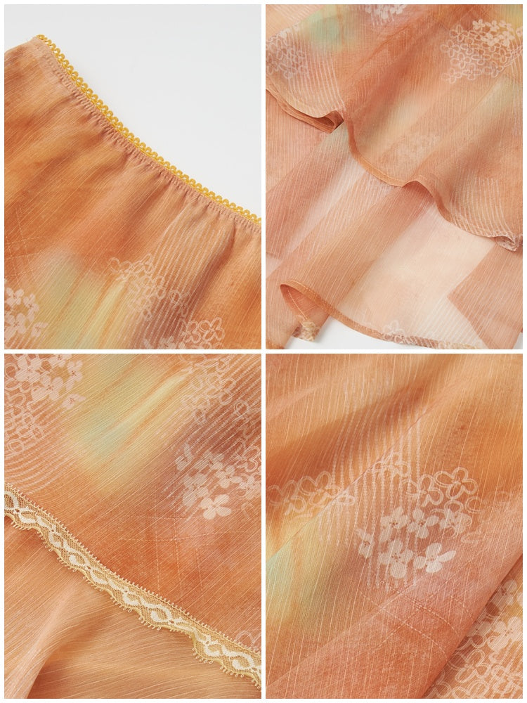 Irregular Chiffon Full Print Lace Skirt【s0000016306】