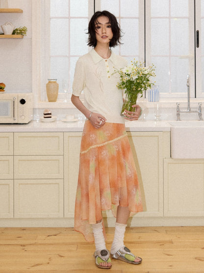 Irregular Chiffon Full Print Lace Skirt【s0000016306】