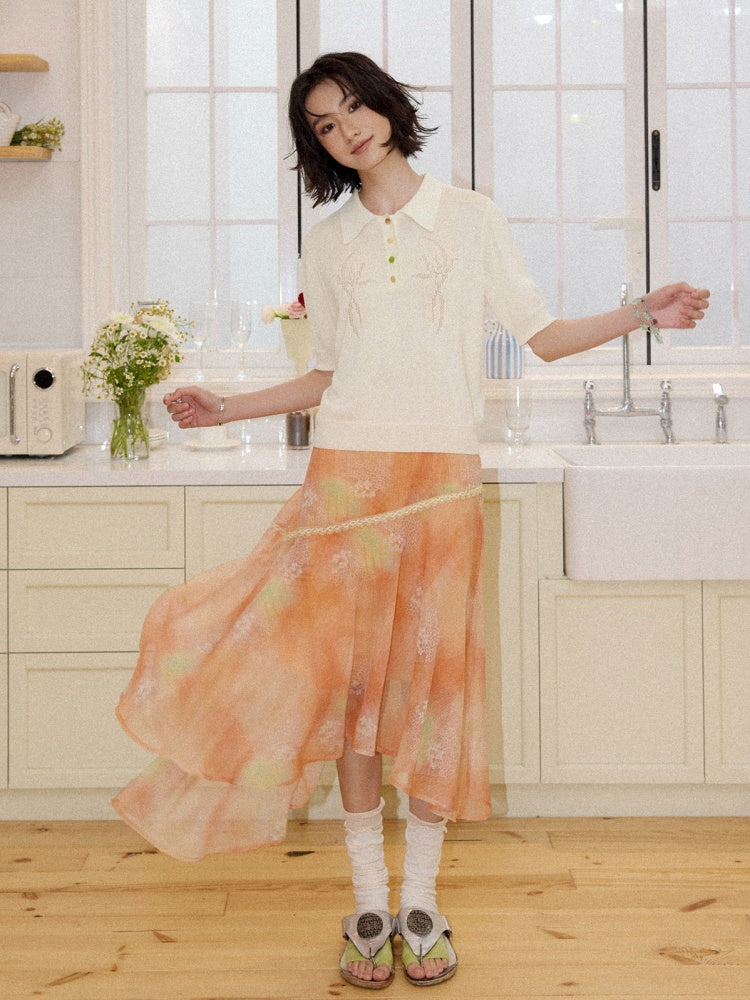 Irregular Chiffon Full Print Lace Skirt【s0000016306】